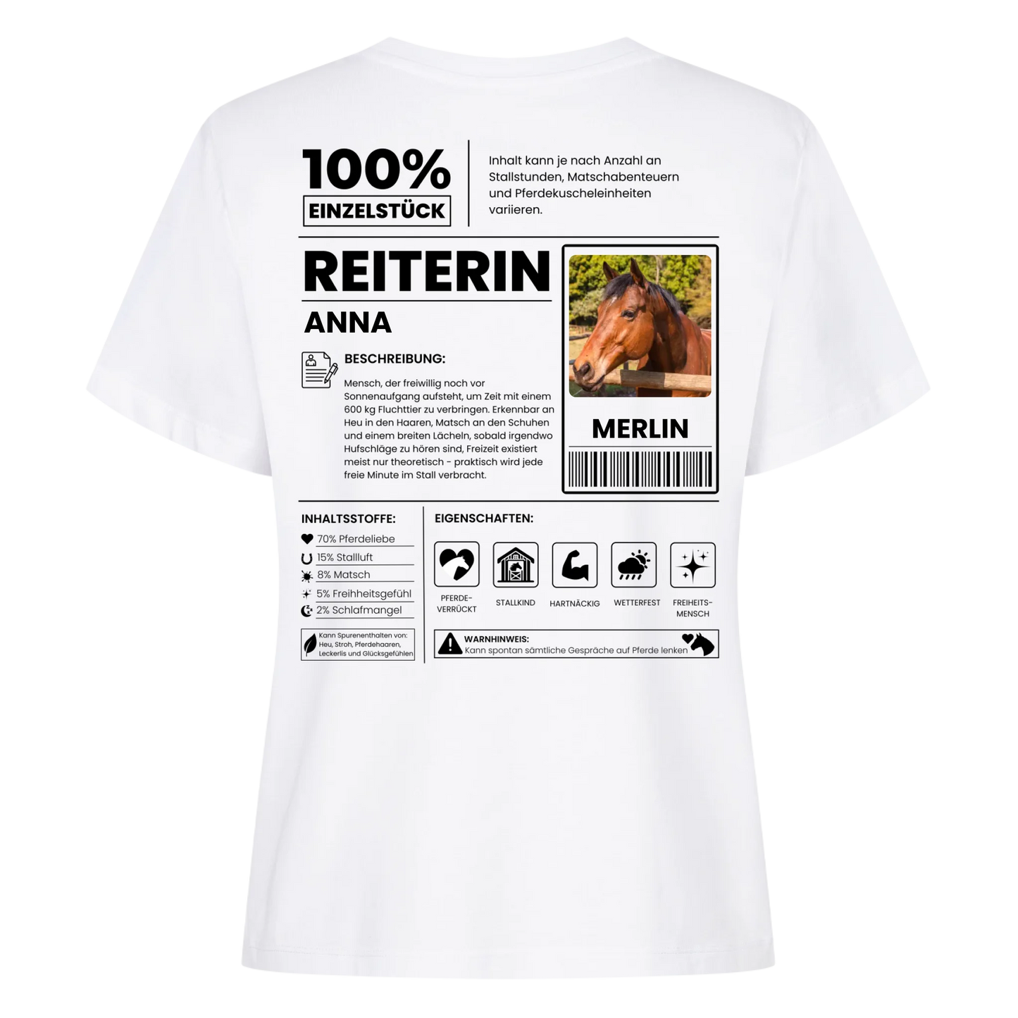 REITERIN 100% - T-Shirt Rückendruck - Personalisiert
