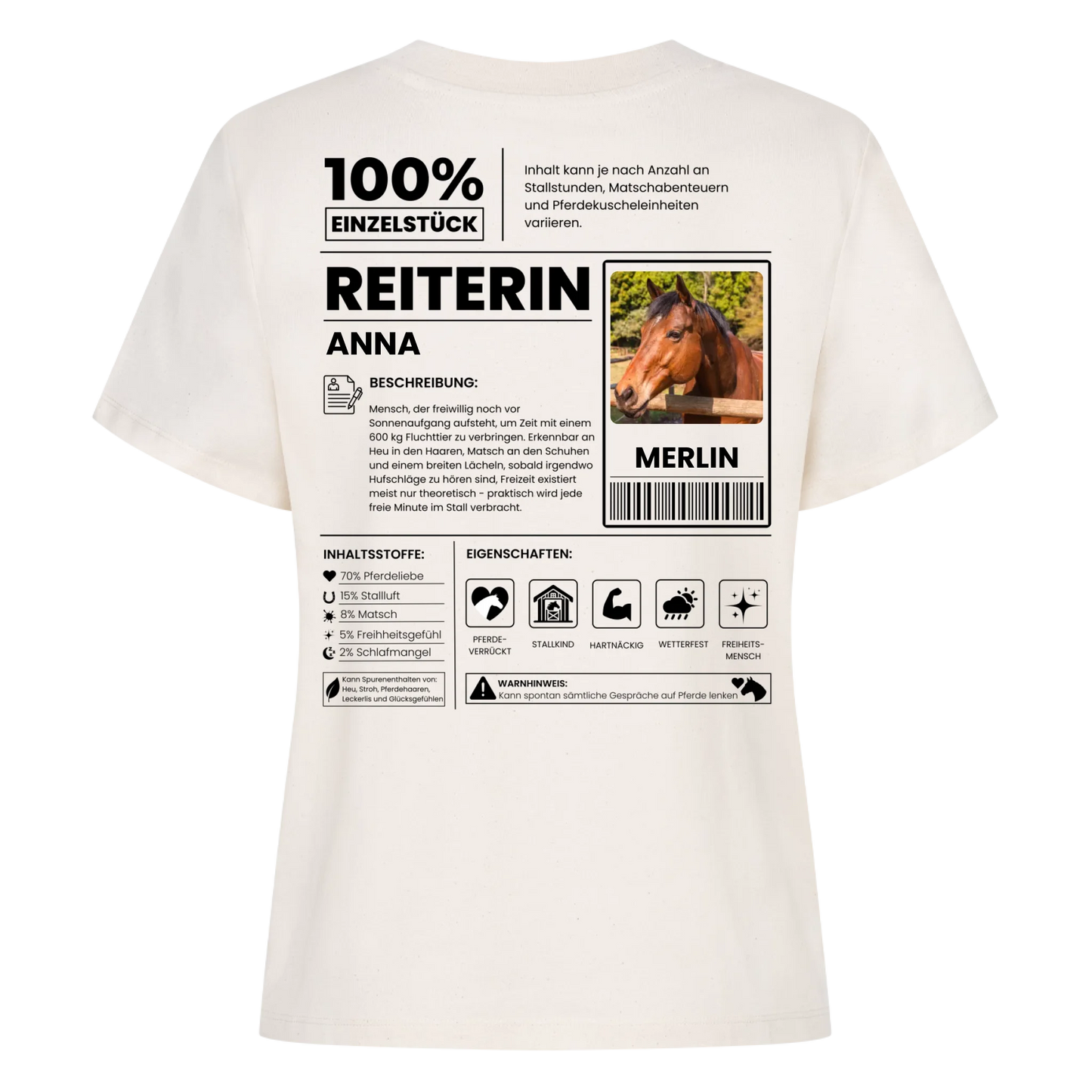 REITERIN 100% - T-Shirt Rückendruck - Personalisiert