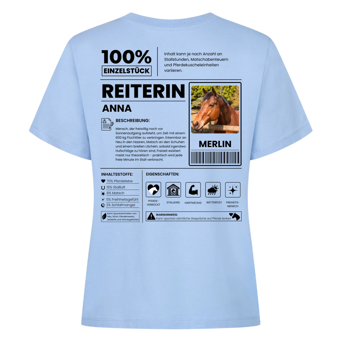 REITERIN 100% - T-Shirt Rückendruck - Personalisiert