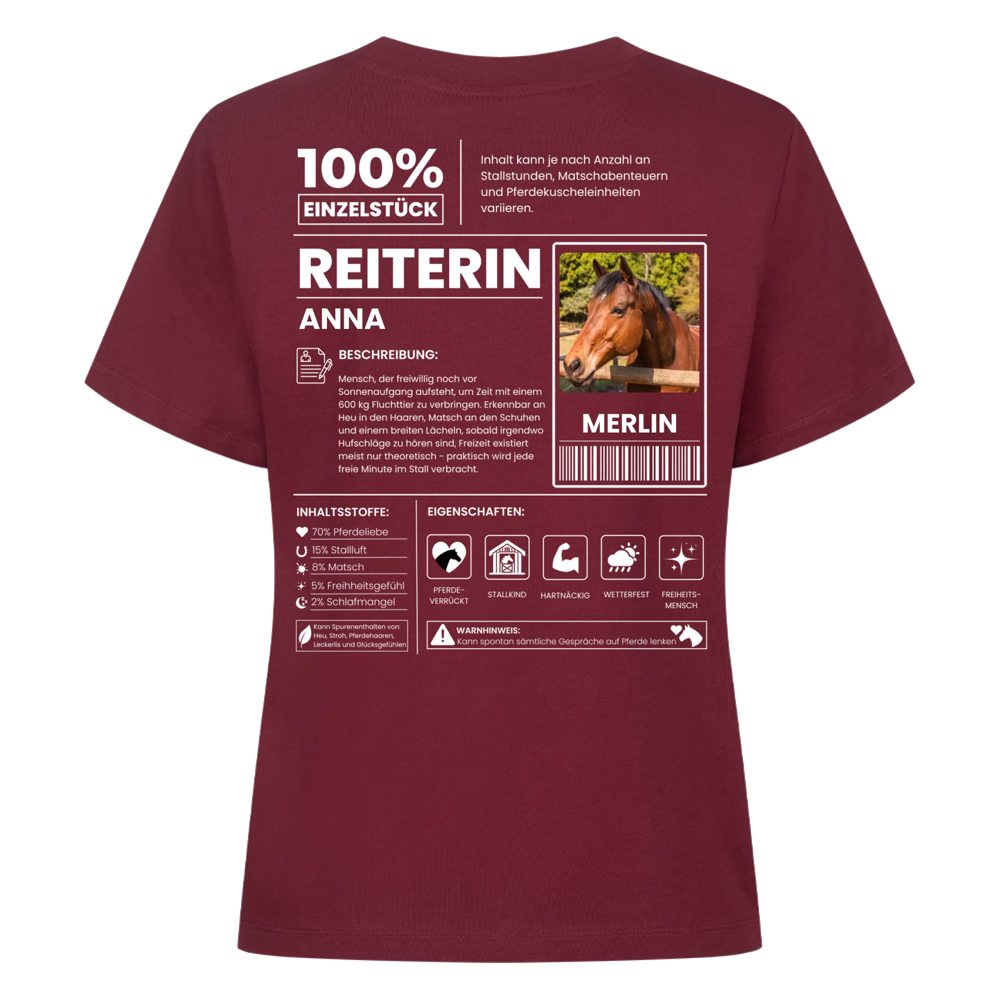 REITERIN 100% - T-Shirt Rückendruck - Personalisiert