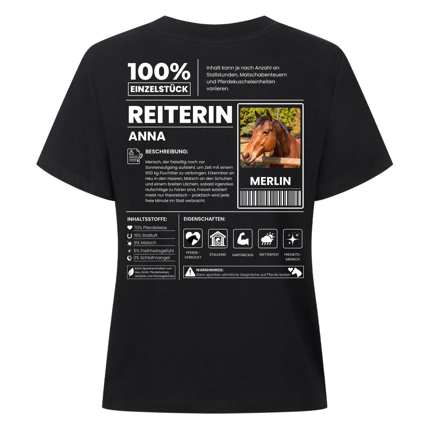 REITERIN 100% - T-Shirt Rückendruck - Personalisiert